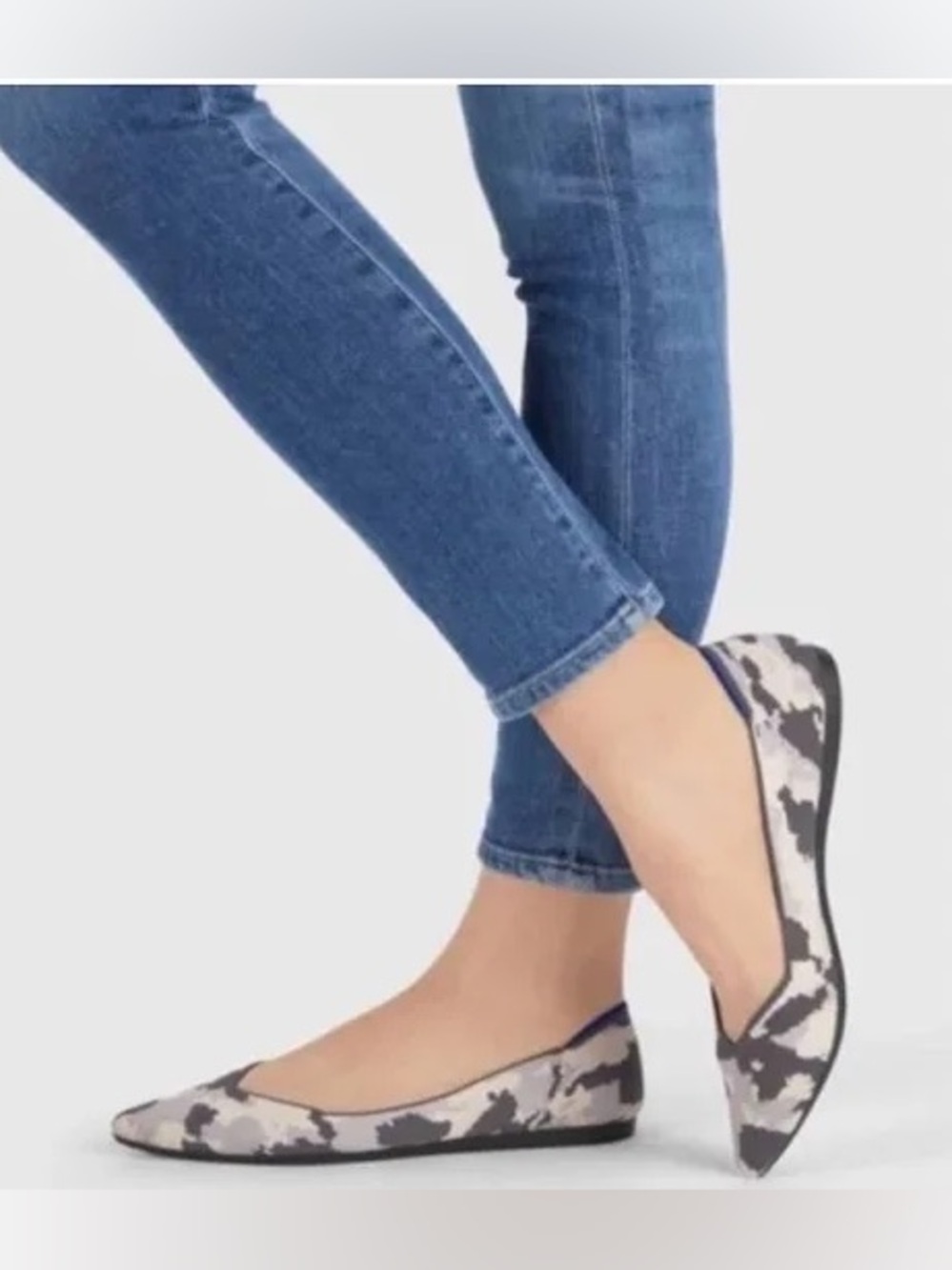 RARE~ROTHY’S~The Point Retired Ash Grey Camo Camouflage Print Ballet Flats~7.5/8